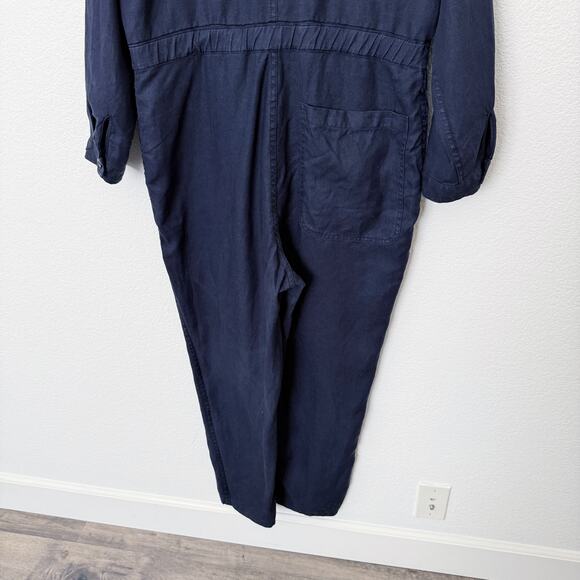 [Alex Mill] Navy Blue 100% Linen Logan Straight Leg Tie Waist Jumpsuit Sz Large - Picture 7 of 11